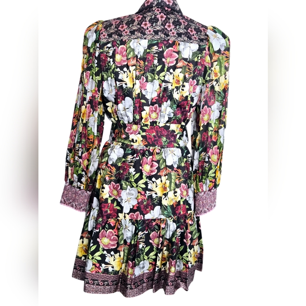 Alice + Olivia Black Floral Mini Dress with White, Yellow & Pink Blooms - Picture 12 of 15